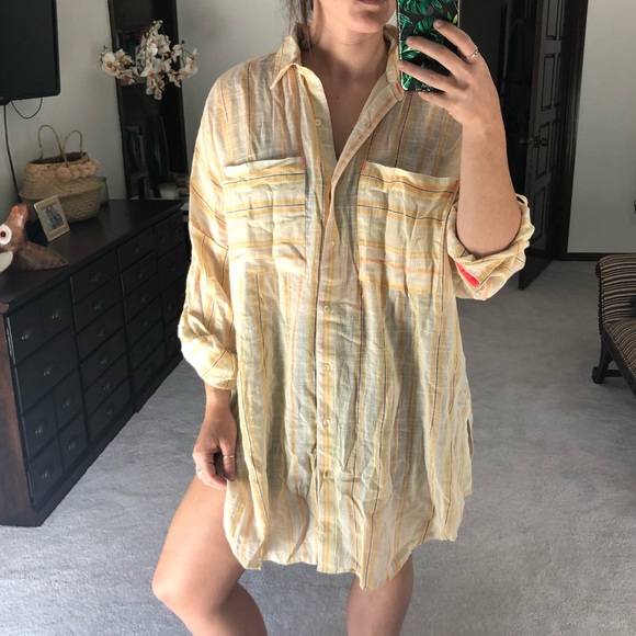 Free People Dresses & Skirts - Yellow striped beach coverup